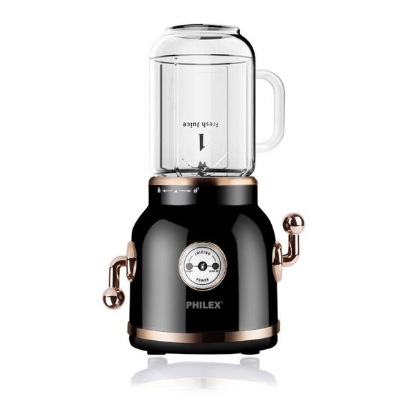 PHILEX 600ml Electric Blender Juice Smoothie Mixer Retro + 2 Cups – Black