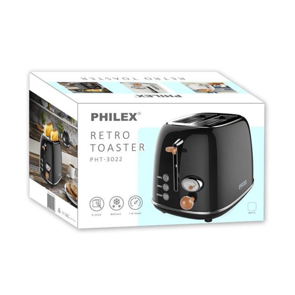 PHILEX 2-Slice Toaster Bread Reheat Retro – Black