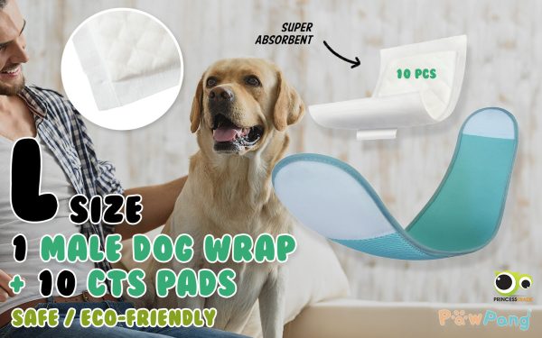 PawPang Dog Wrap Reusable Male + 10 Ct M Diaper Booster Pads Disposable – L