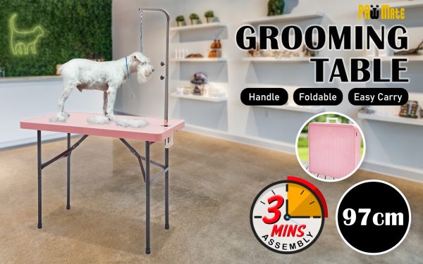 Paw Mat 97cm Dog Cat Pet Grooming Salon Table Foldable Carry Height Adjustable – Pink