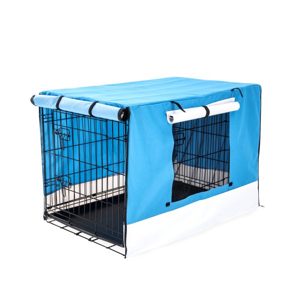 Paw Mate Wire Dog Cage Foldable Crate Kennel with Tray + Cover Combo – 24inch, Blue