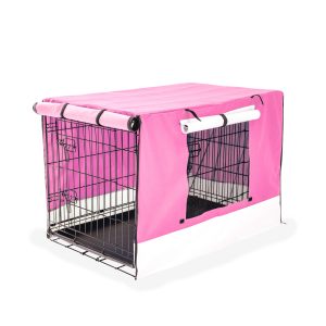 Paw Mate Wire Dog Cage Foldable Crate Kennel with Tray + Cover Combo – 24inch, Pink