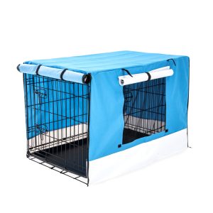 Paw Mate Wire Dog Cage Foldable Crate Kennel with Tray + Cover Combo – 36inch, Blue