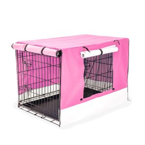 Paw Mate Wire Dog Cage Foldable Crate Kennel with Tray + Cover Combo – 36inch, Pink