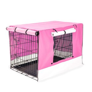 Paw Mate Wire Dog Cage Foldable Crate Kennel with Tray + Cover Combo – 42inch, Pink