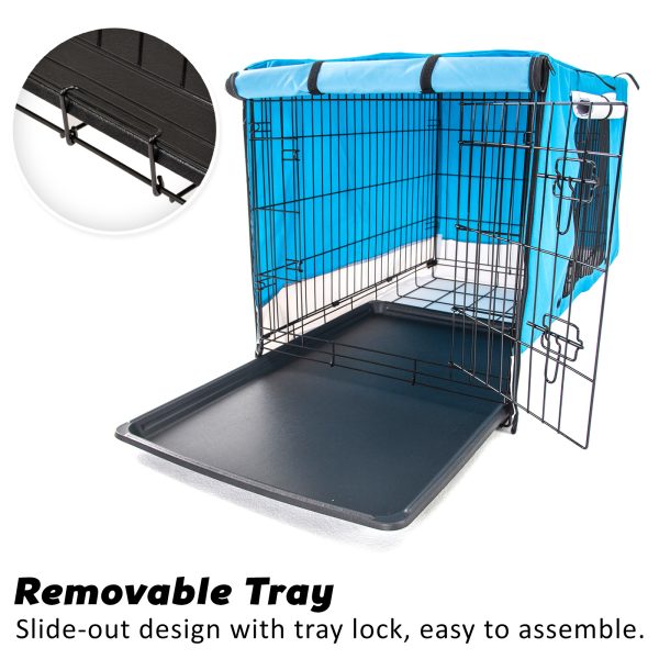 Paw Mate Wire Dog Cage Crate with Tray + Cushion Mat + Cover Combo – 24inch, Blue