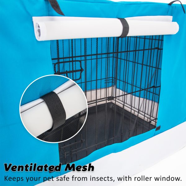 Paw Mate Wire Dog Cage Crate with Tray + Cushion Mat + Cover Combo – 24inch, Blue