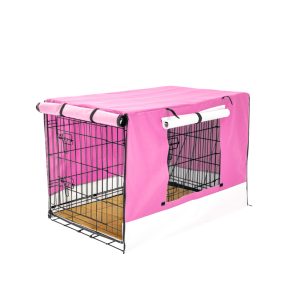 Paw Mate Wire Dog Cage Crate with Tray + Cushion Mat + Cover Combo – 24inch, Pink