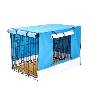 Paw Mate Wire Dog Cage Crate with Tray + Cushion Mat + Cover Combo – 36inch, Blue