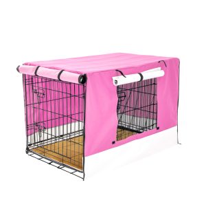 Paw Mate Wire Dog Cage Crate with Tray + Cushion Mat + Cover Combo – 36inch, Pink