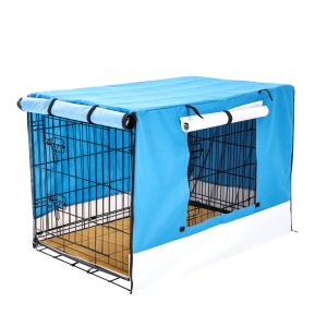 Paw Mate Wire Dog Cage Crate with Tray + Cushion Mat + Cover Combo – 42inch, Blue