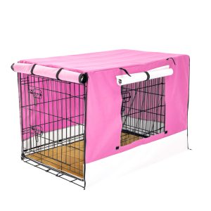 Paw Mate Wire Dog Cage Crate with Tray + Cushion Mat + Cover Combo – 42inch, Pink