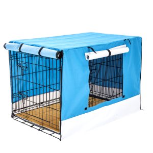 Paw Mate Wire Dog Cage Crate with Tray + Cushion Mat + Cover Combo – 48inch, Blue