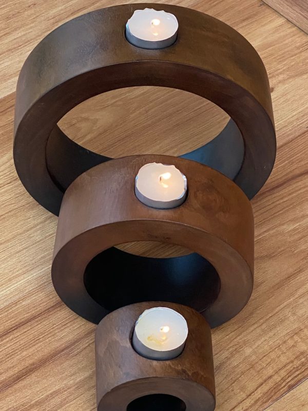 Candle holder set of 3 concentric wooden designed stye