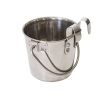 2.8L Stainless Steel Pet Parrot Feeder Dog Cat Bowl Water Bowls Flat Sided Bucket with Riveted Hooks