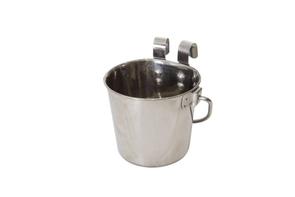 2 x 3.8L Stainless Steel Pet Parrot Feeder Bowl Water Bowls Flat Sided Bucket with Riveted Hooks