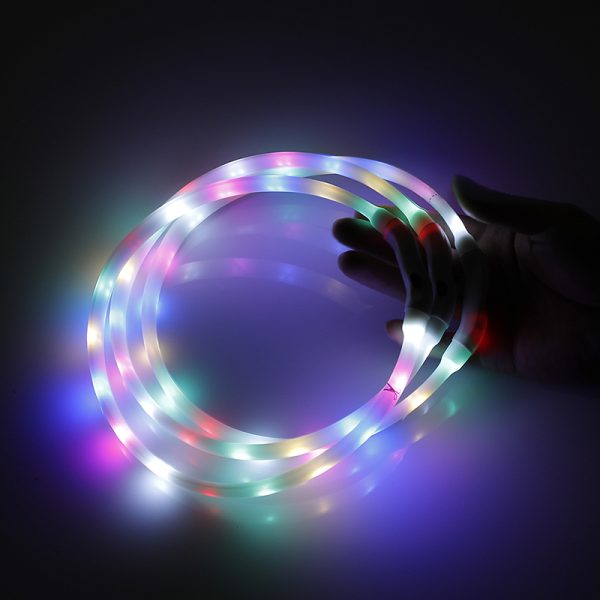 2 X Medium 55CM LED Dog Collar USB Rechargeable Night Glow Flashing Light Up Safety Pet Collars