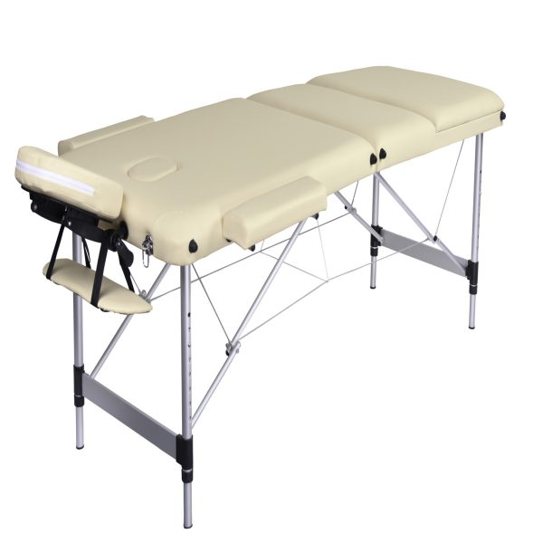 3 Fold Portable Aluminium Massage Table Massage Bed Beauty Therapy – Beige