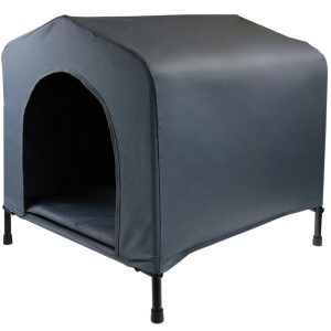 Grey L Portable Flea and Mite Resistant Dog Kennel House W Cushion