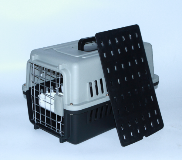 Small Dog Cat Crate Pet Airline Carrier Cage With Bowl and Tray – Black