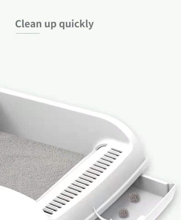 Large Cat Litter Tray Box Kitty Toilet with Rack Scoop Drawer-Style Cleaning Box White