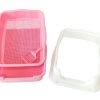 Large Deep Cat Kitty Litter Tray High Wall Pet Toilet Grid Tray With Scoop Pink