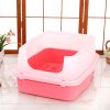 Large Deep Cat Kitty Litter Tray High Wall Pet Toilet Grid Tray With Scoop Pink