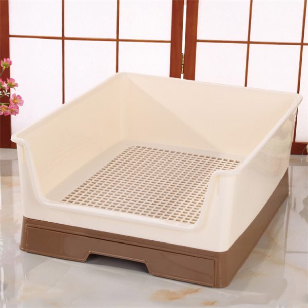 Medium Dog Potty Training Tray Pet Puppy Toilet Trays Loo Pad Mat With Wall – Brown