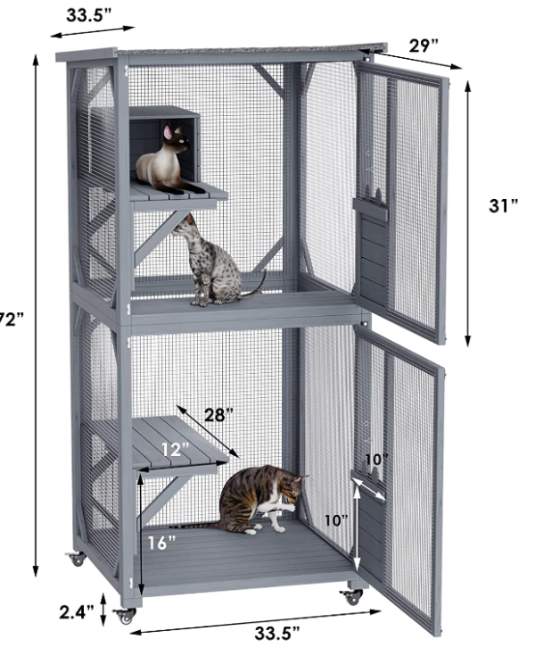 Pet Cat Shelter Condo with Escape Door Wooden Kitten Cage House