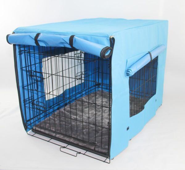 36′ Portable Foldable Dog Cat Rabbit Collapsible Crate Pet Cage with Cover Mat Blue