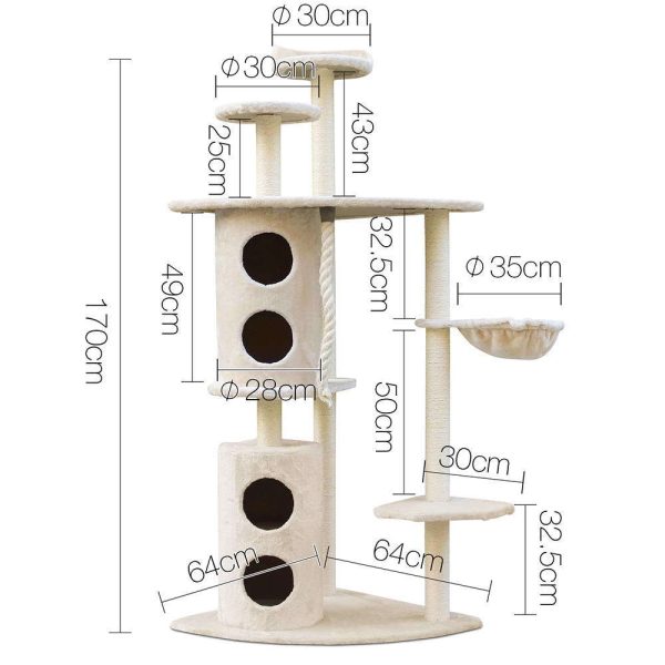 170cm XL Multi Level Cat Scratching Post Tree Post Furniture House Tower – Beige