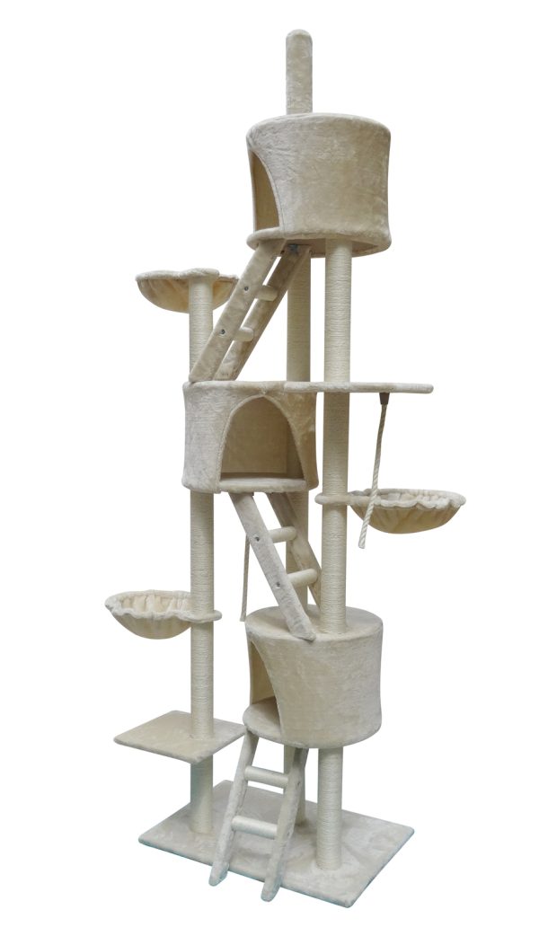 244 cm XL Multi Level Cat Scratching Post Tree Scratcher Pole – Beige