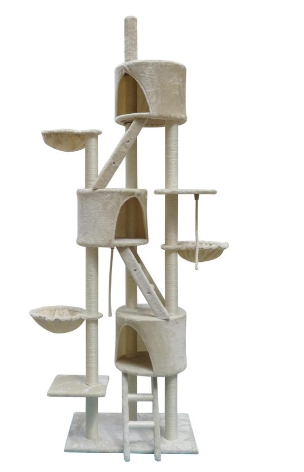 244 cm XL Multi Level Cat Scratching Post Tree Scratcher Pole – Beige