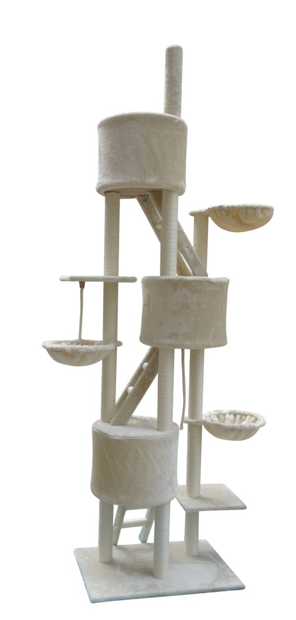 244 cm XL Multi Level Cat Scratching Post Tree Scratcher Pole – Beige