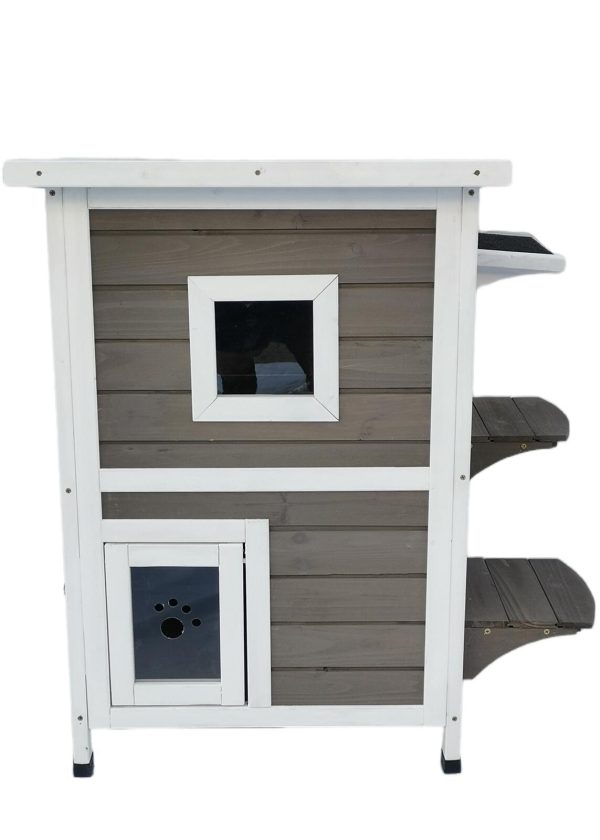 2 Story Cat Shelter Condo with Escape Door Rainproof Kitty House