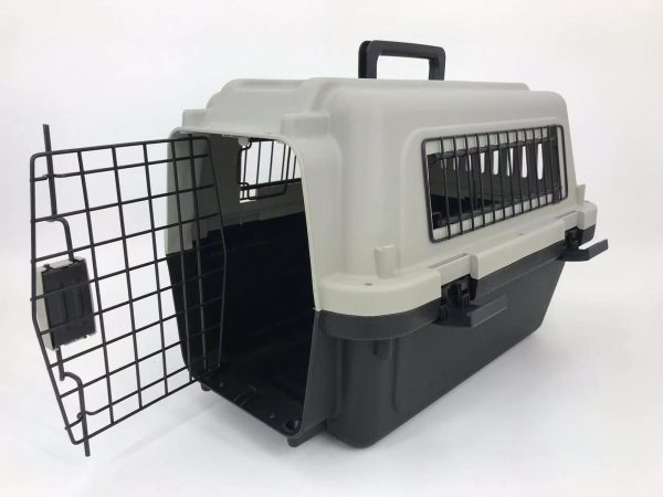 Medium Portable Pet Dog Cat Carrier Travel Bag Cage House Safety Lockable Kennel Grey