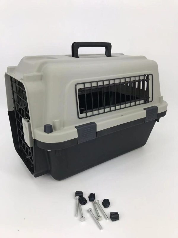 Medium Portable Pet Dog Cat Carrier Travel Bag Cage House Safety Lockable Kennel Grey