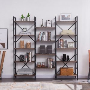 Industrial Vintage Shelf Bookshelf, Wood and Metal Bookcase Furniture for Home & Office