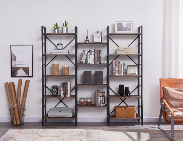 Industrial Vintage Shelf Bookshelf, Wood and Metal Bookcase Furniture for Home & Office