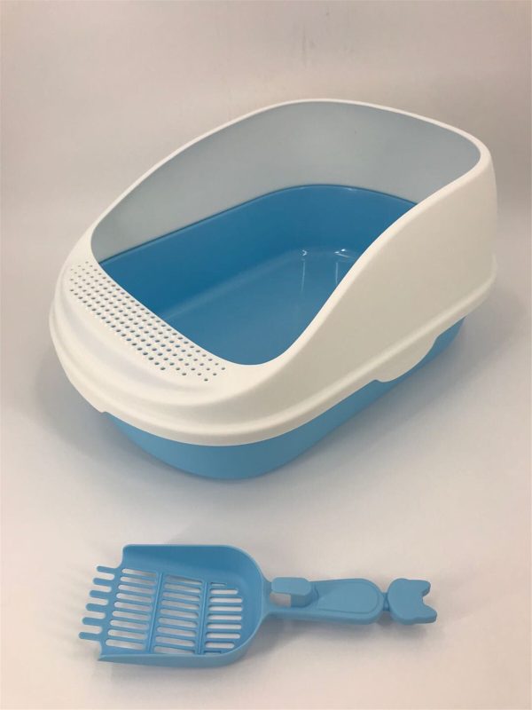 Large Portable Cat Toilet Litter Box Tray House with Scoop – Blue