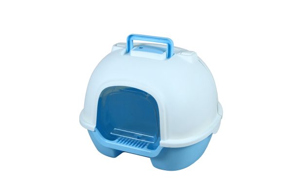 Portable Hooded Cat Kitten Toilet Litter Box Tray House with Handle and Scoop – Blue