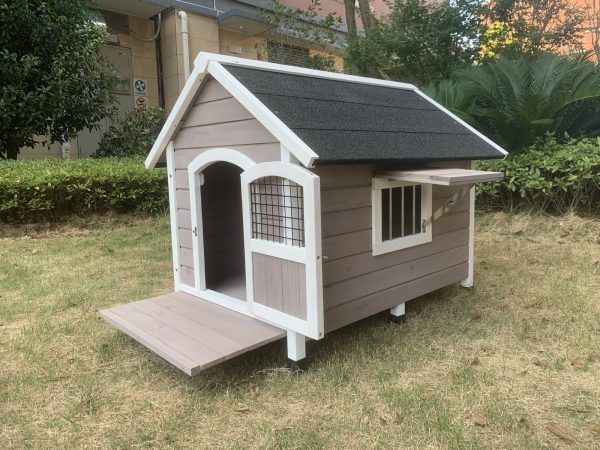 L Timber Pet Dog Kennel House Puppy Wooden Timber Cabin Grey