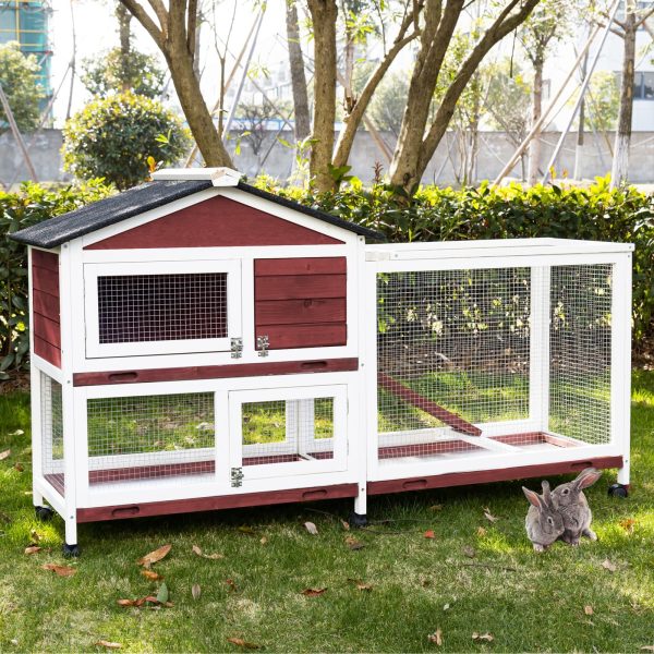 Double Storey Large Rabbit Hutch Guinea Pig Cage , Ferret Cage With Pull Out Tray On Wheels