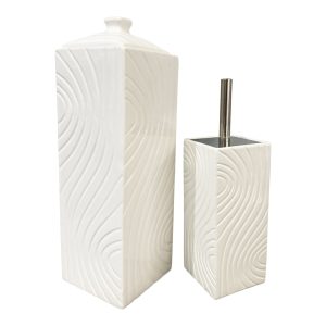 Gloss White  Ceramic Bathroom Accessories Set Toilet Brush Paper Roll Holder