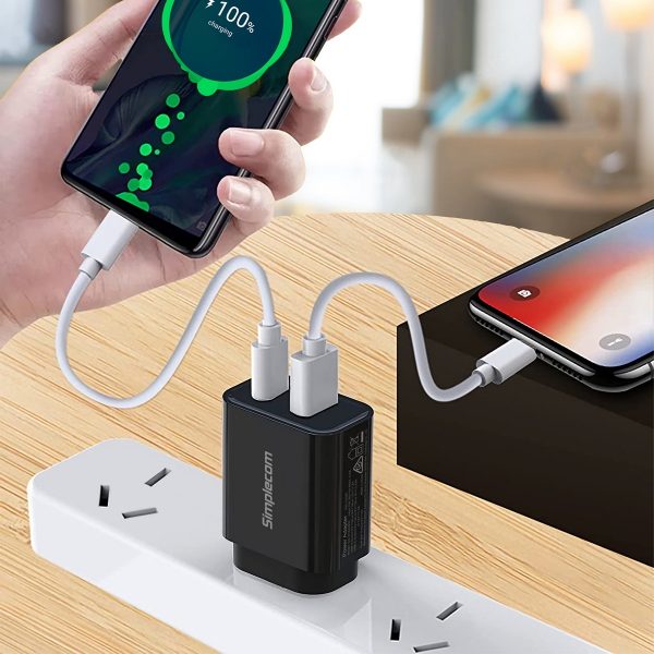 Simplecom CU220 Dual Port PD 20W Fast Wall Charger USB-C + USB-A for Phone Tablet