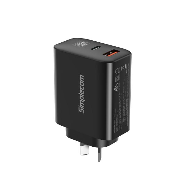 Simplecom CU265 Dual Port PD 65W GaN Fast Wall Charger USB-C + USB-A for Phone Laptop