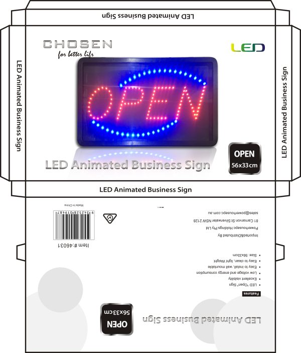 CHOSEN BRANDED ” OPEN” LED SIGN BOARD 56X33CM