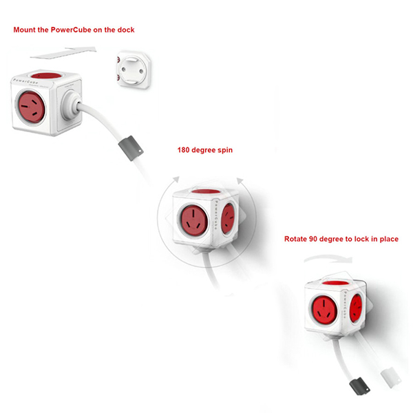 ALLOCACOC POWERCUBE Extended Boston Red 5 Outlets with CABLE – 1.5m