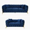 Grand Tufted Lounge – Blue Velvet – Gold Legs