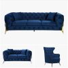 Grand Tufted Lounge – Blue Velvet – Gold Legs